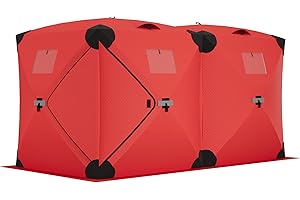 GarveeLife Ice Fishing Insulated Tent, 6-7 Person Shelter Large Pop-Up Portable Hub-Style Ice Fishing Shelter, 68 Square Feet of Fishable Area