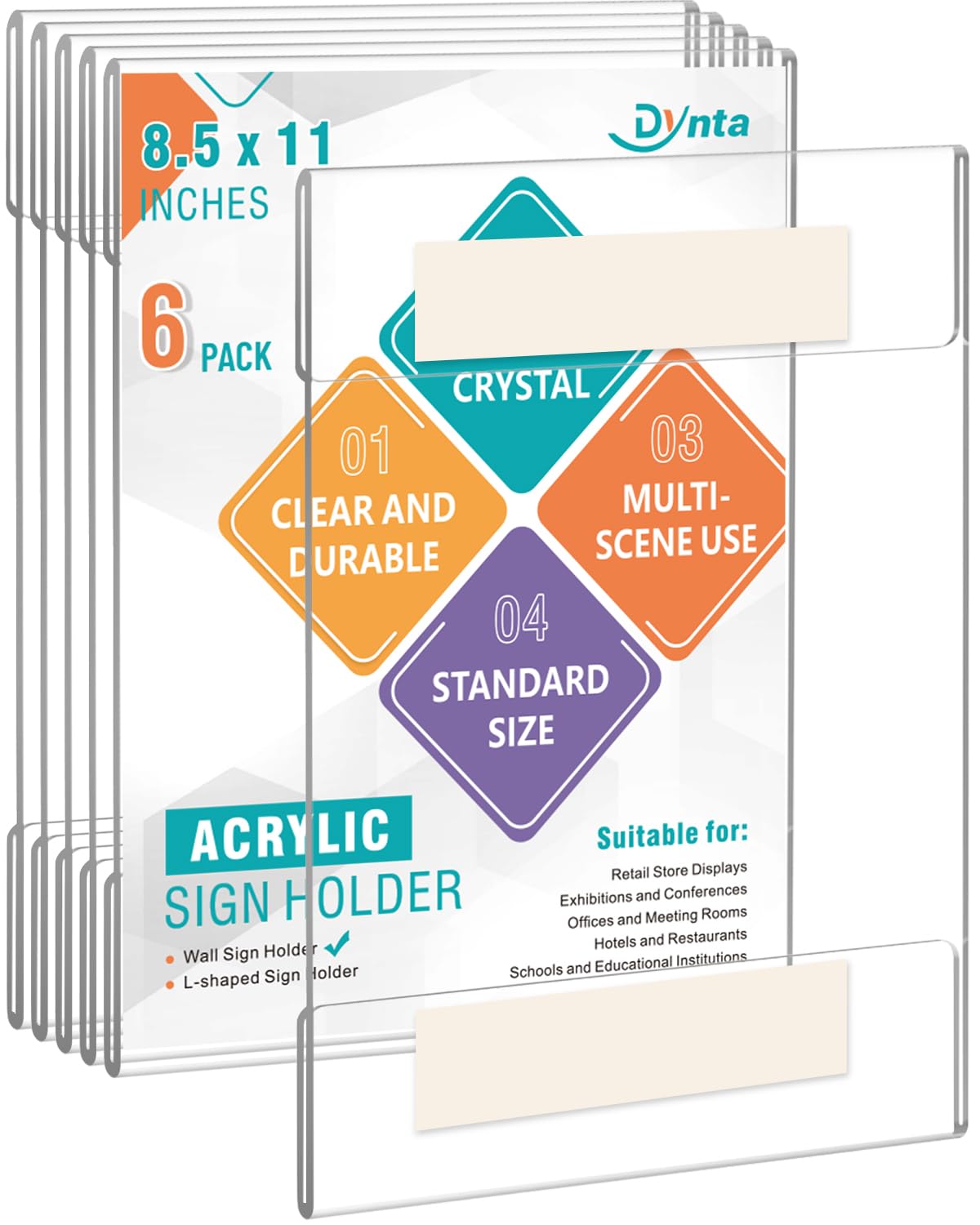 Photo 1 of Dynta 6 Pack Acrylic Sign Holder 8.5 x 11 with Double Sided Adhesive Tape, Plastic Sign Holder Wall Mount, Memo Document Flyer Brochure Menu Holder for Office Home Store Restaurant