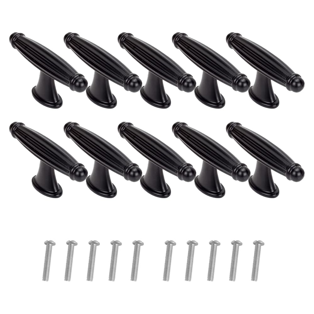 ONEBO 10 Pcs Black T Cabinet Handle,Drawer Wardrobe Handles,Cabinet Pull Handles with Screws,for Cupboard Wardrobe Dressers Home Kitchen Bedroom(6.5 * 2.3 cm)