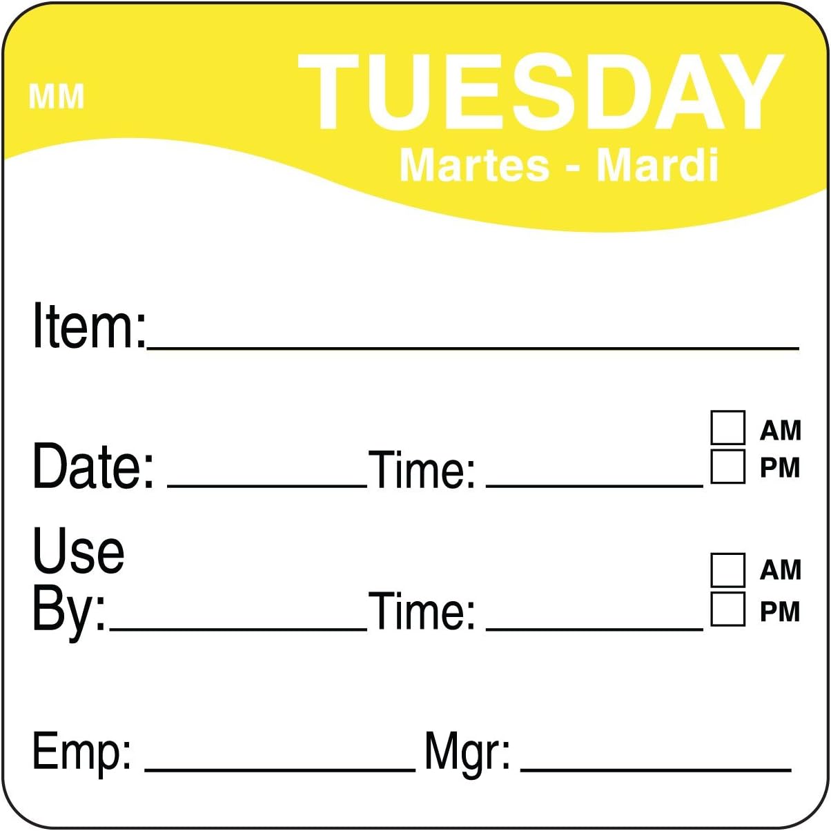 DayMark Day of The Week 2" x 2" Removable Label, Tuesday, Item/Date/Use by, (Roll of 500)
