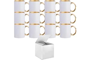 TWISTED ENVY 12 Pcs 11 oz. GOLD Inner & Handle- Ceramic Sublimation Mugs - Professional Grade Sublimation Mug- Sublimation Series - With Individual White Gift Boxes