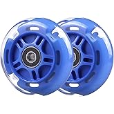 WHEELGOO Rear 80mm Light Up White Flashing 3-Wheeled Kid Scooter Replacement Wheels Compatible with Micro Globber Lascoota Kick Scooter, 2-Pack (Blue)