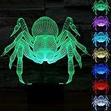 ALUONI 3D Illusion Lamp, Stunning Visual Three-Dimensional Light Effect [USB Powered,Touch Switch,7 Colors Change] Creative Design Night Light (3D Spider)