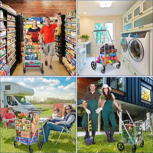 Jumbo Folding Shopping Cart Grocery Utility Cart with Swivel Wheels