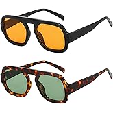 MUNSADE Trendy Square Aviator Sunglasses for Women Flat Top Designer Stylish Frame Sun Glasses Vintage Shades