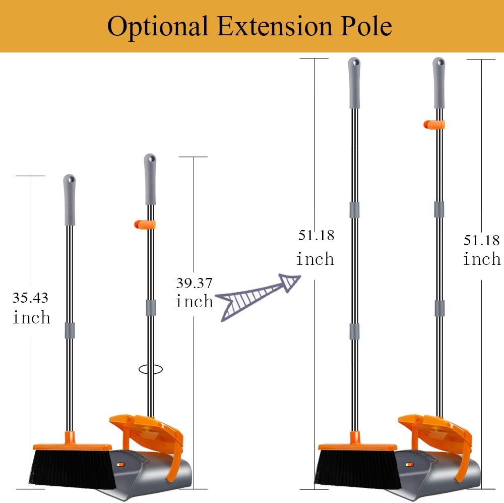 Kelamayi Dustpan and Broom Set,Stainless Long Handle Commercial Dust Pan Broom Combo Foldable Stand Dust Pan Sweep Set,Ideal for Pet Dog Hair Home Kitchen Office Cleaning: Home & Kitchen