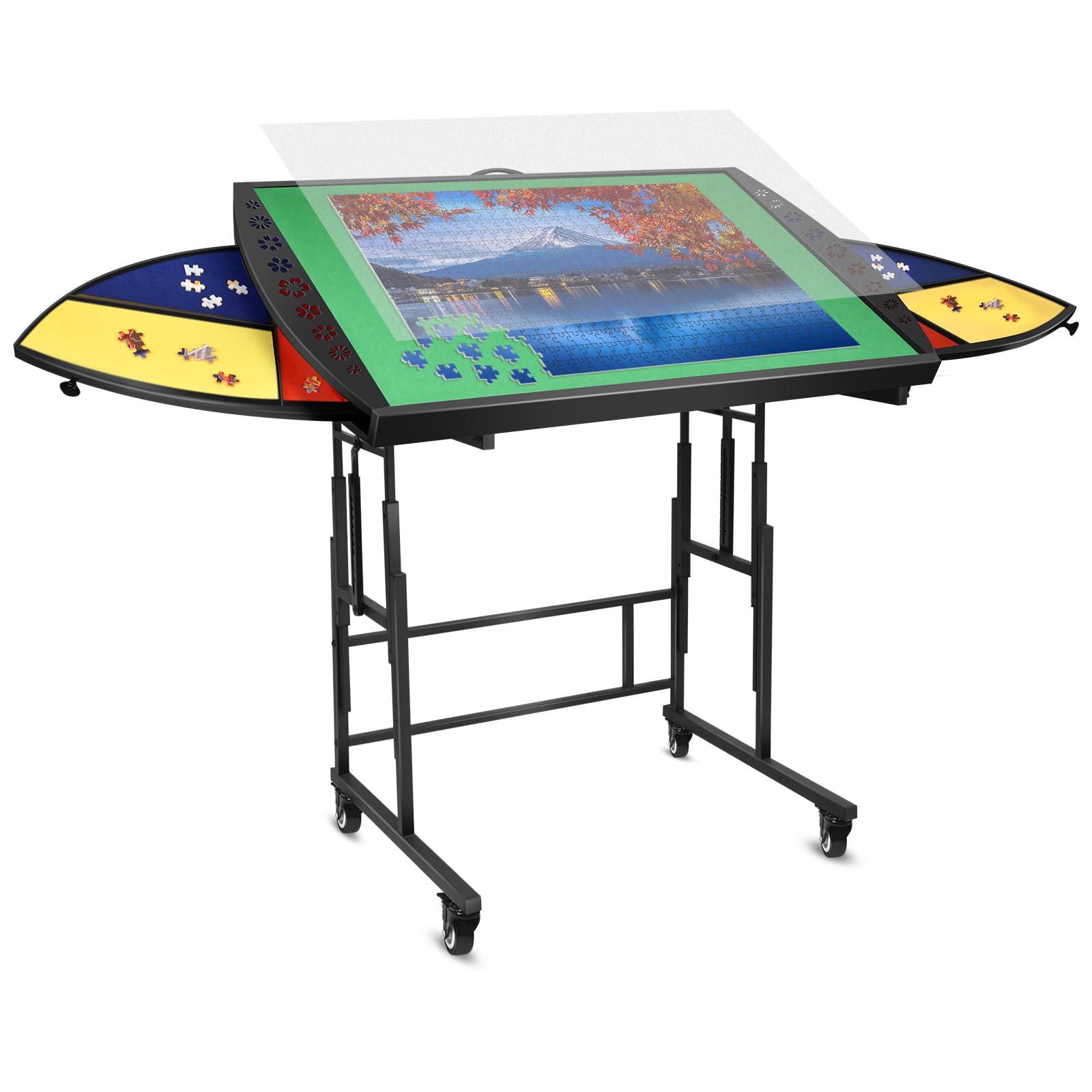 Xubialo Jigsaw Puzzle Table with 6 Drawers,Metal Tilting Puzzle Board with Legs 4 Wheels and 4 Tilt Angle /10 Height Adjustment, 1500 Pieces Puzzles Table with Cover for Adult Puzzles Lover