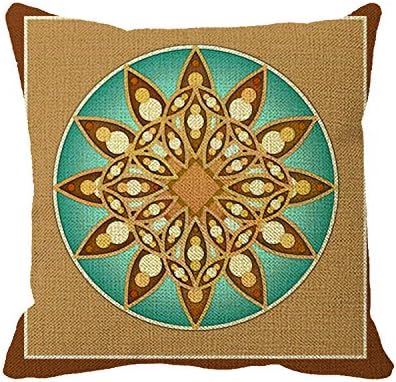 Mandala Pattern In Tan, Cream And Turquoise Pillow Cushion Covers