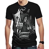 Srcnhim Mens 3D Poker Skull Graphic Tees Casual Short Sleeve T-Shirt Pattern Vintage Funny Casual Shirt