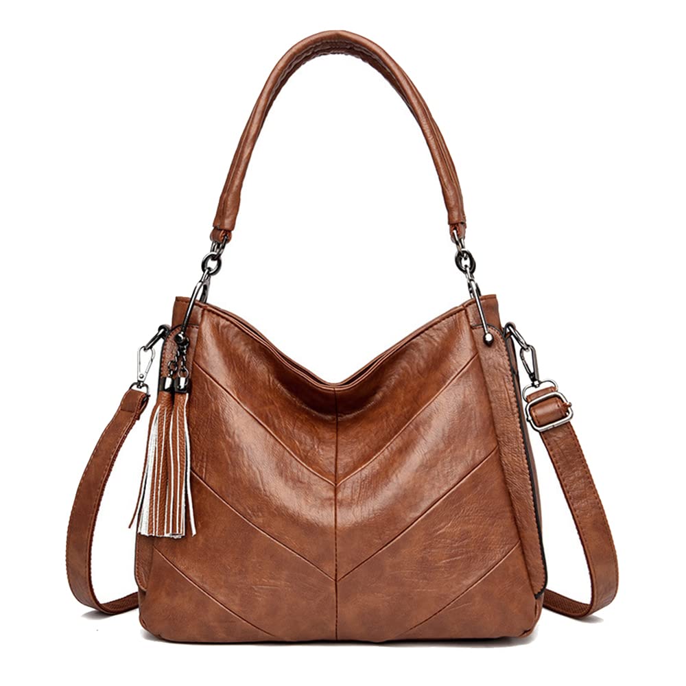 Kris Womens PU Leather Hobo Shoulder Handbag Brown