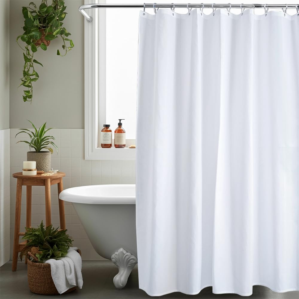 AQUALONA® Luxury Shower Curtain, 12 FREE HOOKS INCLUDED - Polyester, Water-repellent Coating, Rustproof Chrome Eyelets - Mildew Resistant and Weighted Hem, 180 x 180 cm (Waffle White)