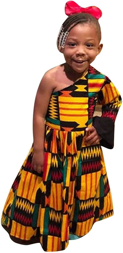 KpopBaby Toddler Girl African Dashiki Dresses, Skirt Ankara Ethnic Sleeveless Sloping Wax Summer Party Print Style Dress
