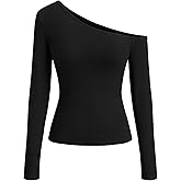 CIDER One Shoulder Long Sleeve Casual Top for Women 2025 Fall Ribbed Knit Slim Fit Pullover Shirt