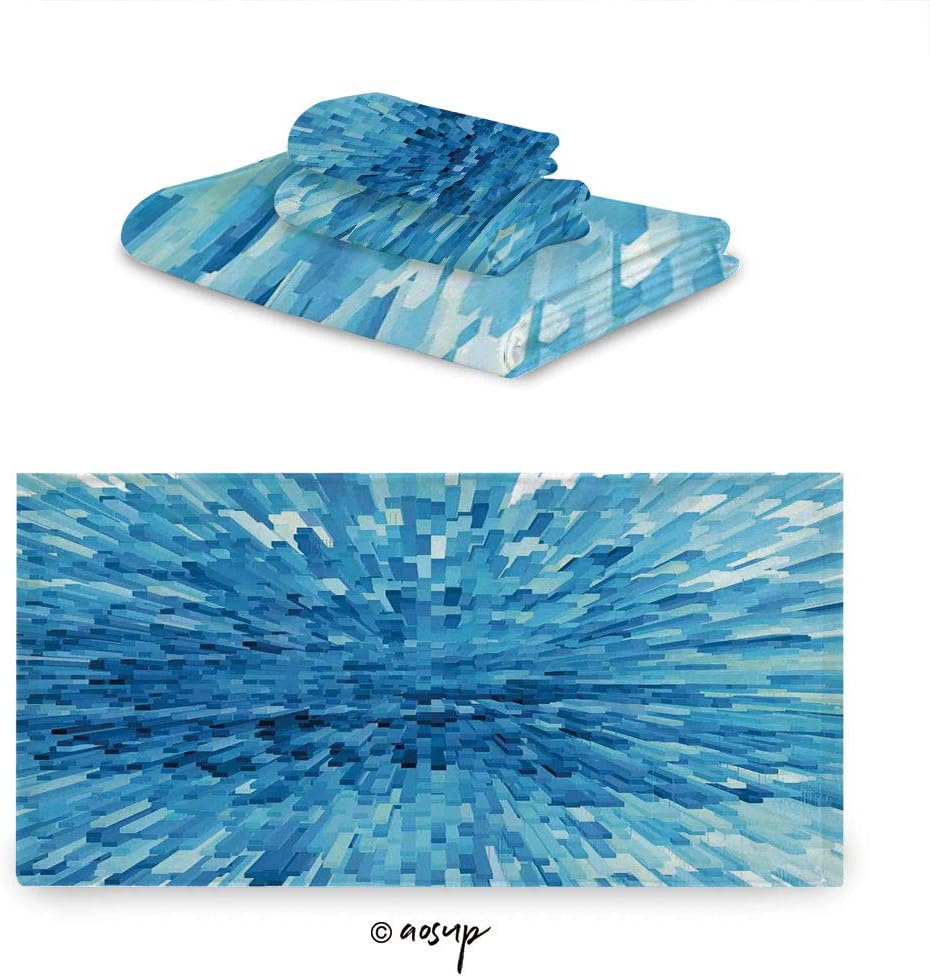 Homenon Towel Set, Creepy Digital Mosaic Patterns and Extending Blocks Abstract Rococo Graphic 3-Piece Set with Bath Towel, Hand Towel & Washcloth