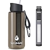 SurviMate 5-Stage 0.01ฮผm Ultra-Filtration Filtered Water Bottle, BPA-Free Material, NSF/ANSI 42&372 Certified, Portable Water Filter Bottle for Survival, Camping, Hiking, and Emergency Use