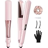 Wavytalk Steam Hair Straightener, Steam Sesh, Steam Reduces Damage, Nourishes Hair & Expedites Straightening, 1.38'' Nano Titanium Flat Iron with Detachable Comb for Silk Press Smoothing, Sakura Pink