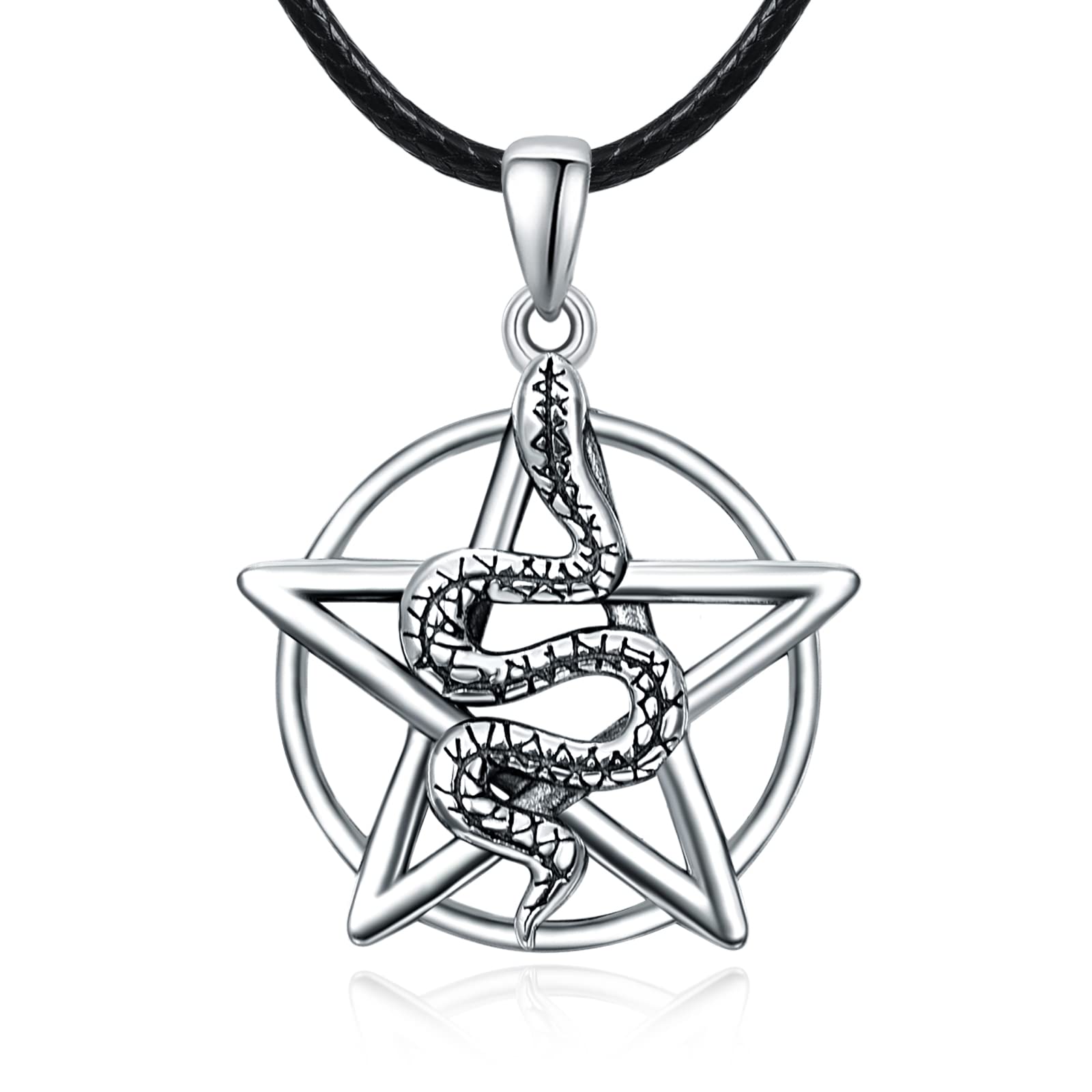 TANGPOET Pentagram Necklace 925 Sterling Silver Pentacle Pendant Snake Necklace Halloween Gothic Jewellery Gifts for Men Women