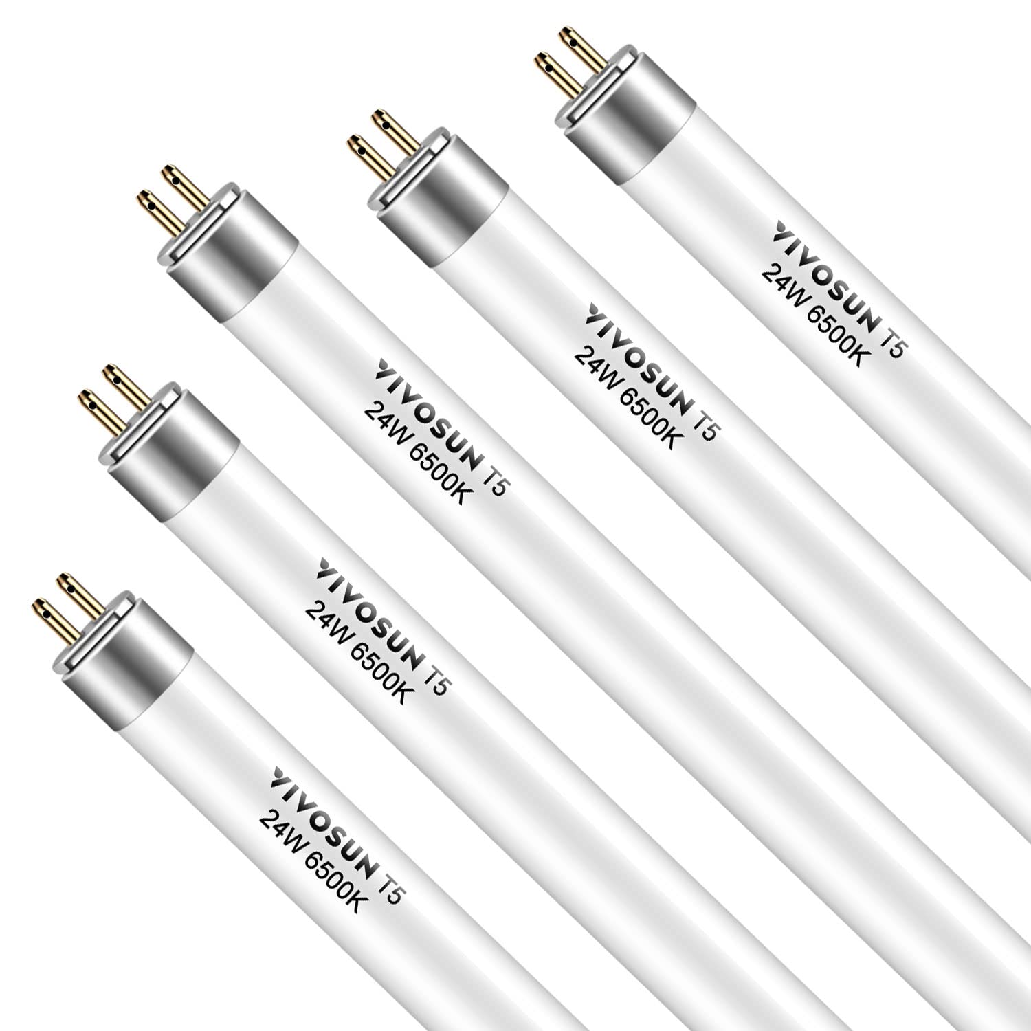 Photo 1 of * EACH BULB IS MAKING NOISE WHEN TILTED *VIVOSUN T5 Grow Light Bulbs 2 Ft 22 Inches, 24W 6500K HO Fluorescent Tubes Light Bulbs, Cool White T5 Bulb for 22 Inches T5 Light Fixtures, T5 Grow Lights for Indoor Plants, 2 Ft 24W Pack of 5