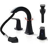 BRAVEBAR Pull Down Bathroom Faucet Black- Matte Black Sink Faucet with Sprayer, Bathroom Pull Out Faucets, 2-Handles Widespread Vanity Faucets 3 Hole 8 Inch 360 Swivel Spout with Pop-up Drain & Lines
