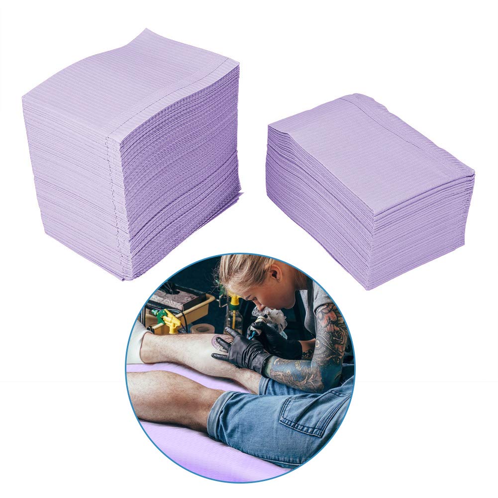 Disposable Waterproof Mat, 125Pcs Tattoo Table Mats Leak-Proof Clean Tablecloths Underpad Beauty Parlor Tattoo Protector Pad Sheet(Purple)