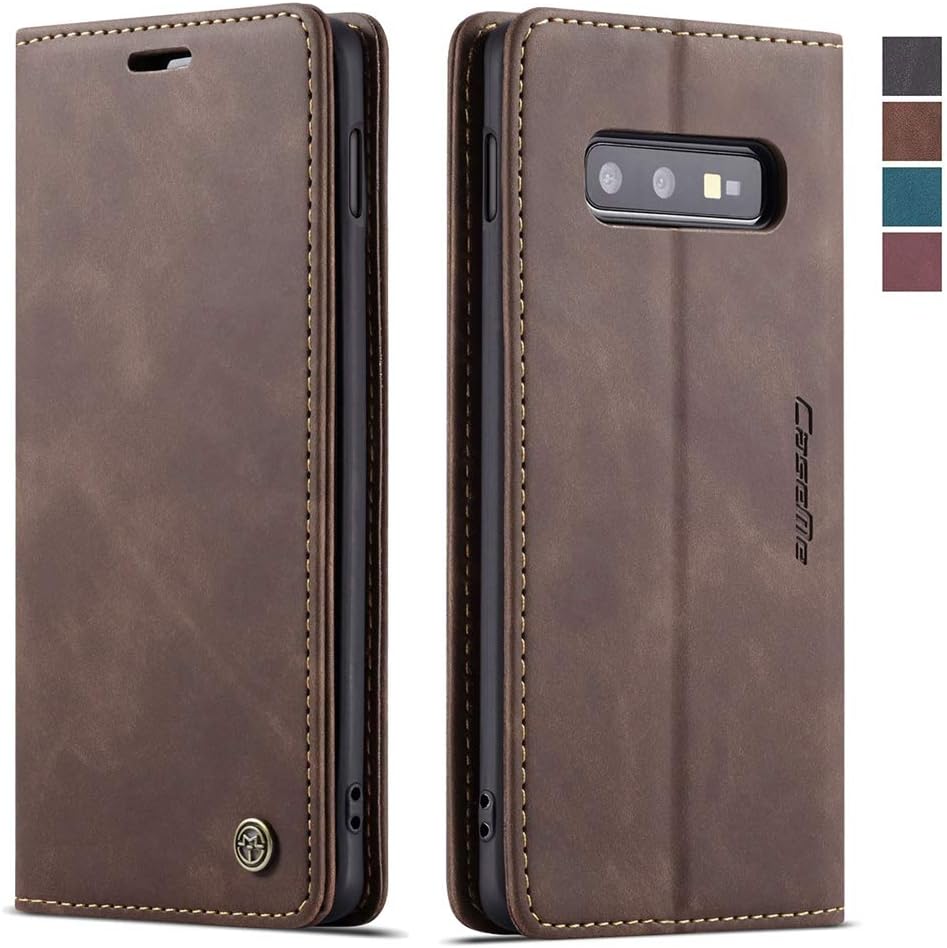 Samsung Galaxy S10e Case, Wallet Flip PU Leather Case Credit Card Slot Holder + Side Cash Pocket + Magnetic Closure Folio Kickstand Protective Cover for Galaxy S10e - Coffee