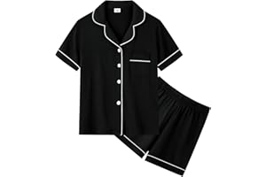 SWOMOG Unisex Girls Boys Modal Pajamas Set Button-Down PJs Short Sleeve Sleepwear Two-Piece Lounge Sets