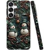 TnXee Case for Samsung Galaxy S25,Retro Snowman Green Christmas Phone Case Drop Resistant Glossy 2 in 1 Solid Dual-Layer Cover for Girl Women