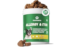 Vetriuntrix Dog Allergy Chews, Dogs Allergy Relief Chews for Paw Licking Itchy Skin Coat Supplement, Probiotics for Dogs with Colostrum Omega-3 Astragalus Immune Supplement-30ct
