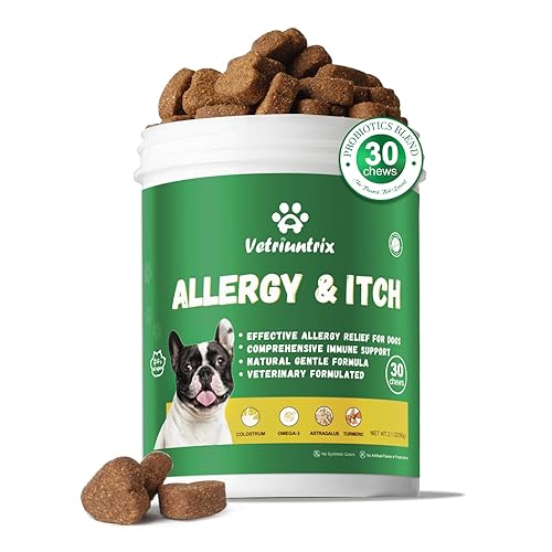 Vetriuntrix Dog Allergy Chews, Dogs Allergy Relief Chews for Paw Licking Itchy Skin Coat Supplement, Probiotics for Dogs with Colostrum Omega-3 Astragalus Immune Supplement-30ct