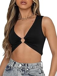AEVZIV Sexy Crop Tops for Women Sleeveless Deep V