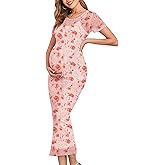 CYCLAMEN 2024 Maternity Mesh Dress Ruched Side Round Neck Pregnancy Dresses Baby Shower Wedding Guest Cocktail Party