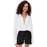 Norma Kamali Women's Super Oversized Boyfriend Neck Shirt Bodysuit