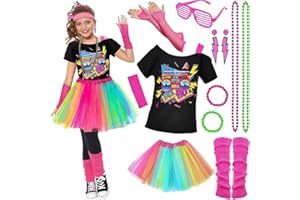 TACOBEAR 14Pcs Kids 80s Costume Accessories Set Halloween Party Fancy Outfits Cosplay 1980s Theme Retro Hop Hip Party for Girls