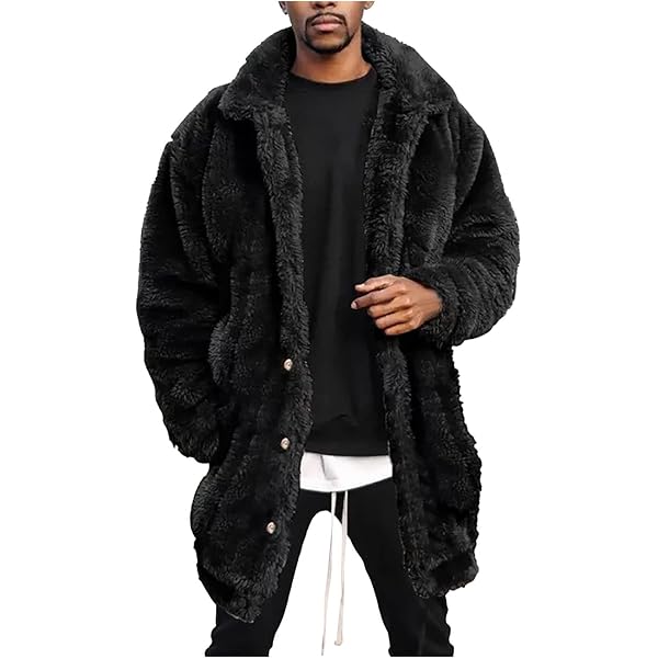 CHXLQQX Mens Fuzzy Sherpa Mid Length Coat Button Down Front with