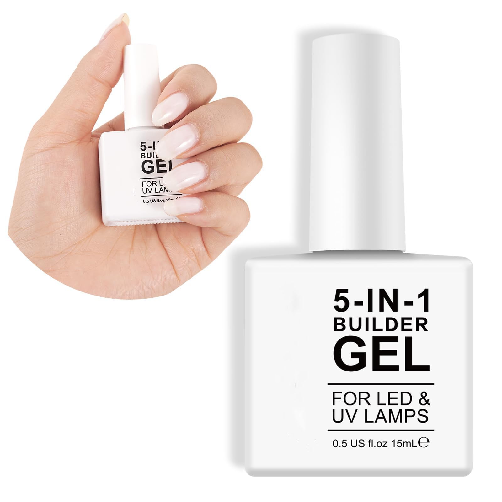 Builder 5-in-1 Gel for Nail Strengthener and Extension, Gel Base in a Bottle, 15ml (White)