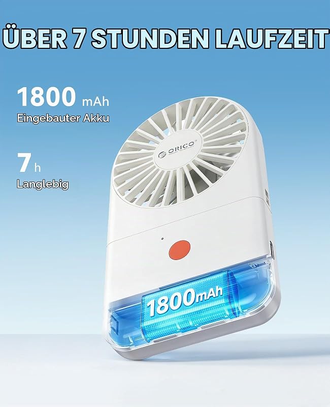 ReFAN Tragbarer Nackenventilator, 1800mAh Akku (bis zu 7 Stunden), Klappbarer Mini Tischventilator, Leicht USB Ventilator 3 Stufen für Büro, Reisen, Pendeln