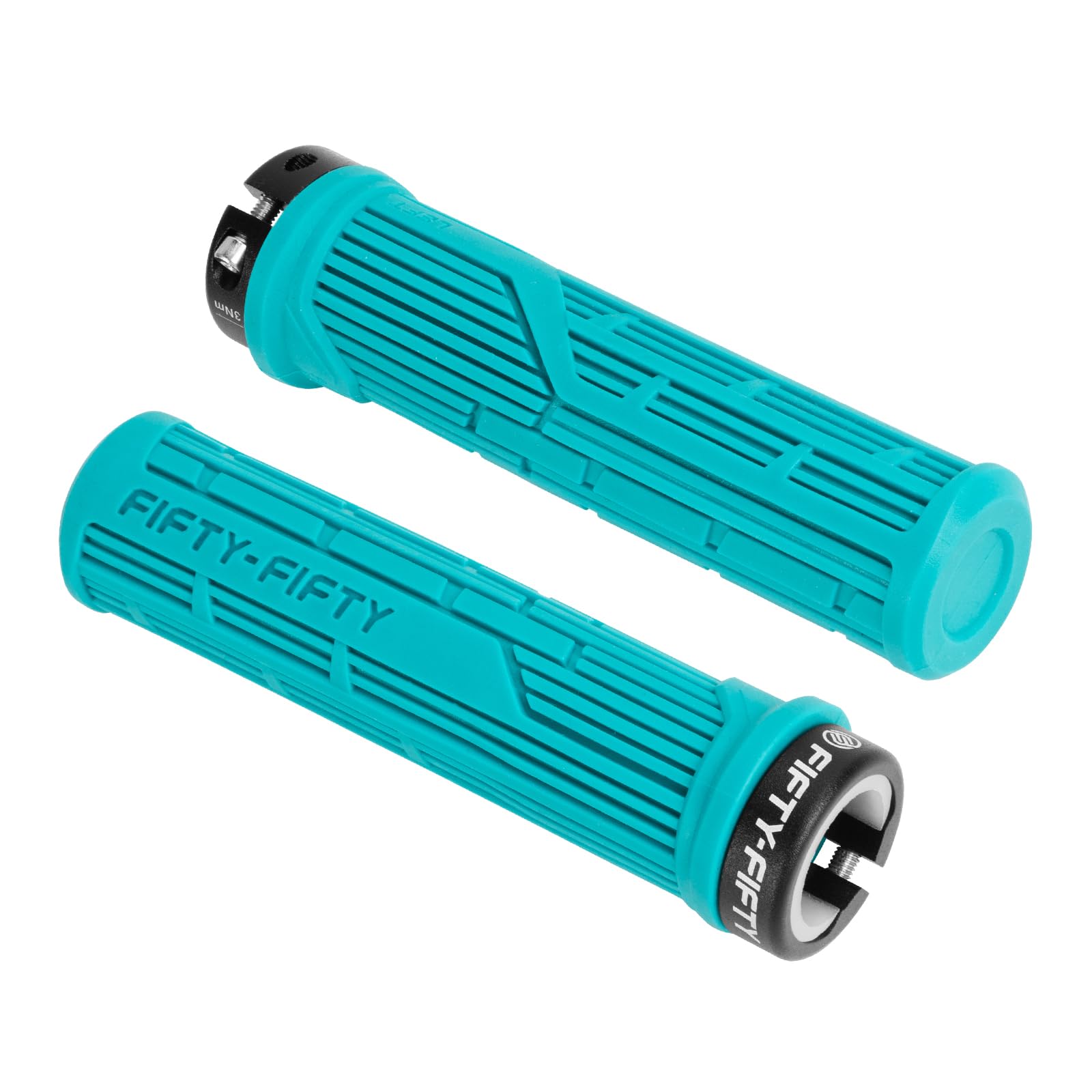 FIFTY-FIFTY Mountain Bike Grips, Single Lock-on MTB Handlerbar Grips, Soft and Comfortable, Non-Slip Locking Bicycle Handle for All Mountain, Enduro, Downhill (Turquoise)