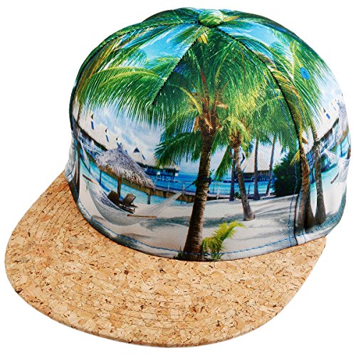 Samtree Unisex Snapback Hats,Coconut Tree Landscape Printed Flat Brim Baseball Cap(01-Green)