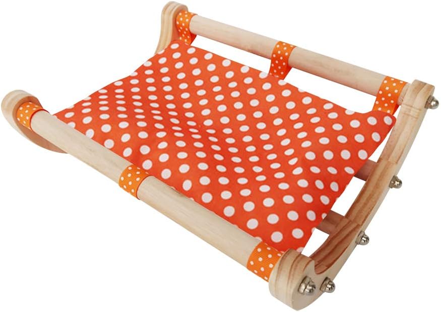 IHOMYIPET Guinea Pig Bed Hedgehog House Pad Rabbit Bunny Bed Toy Cage Accessories Chair Shaker Wooden Detachable Frame (Orange)