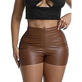Women's Ruched Faux Leather Shorts High Waist Sexy Stretch Mini Booty Hot Shorts