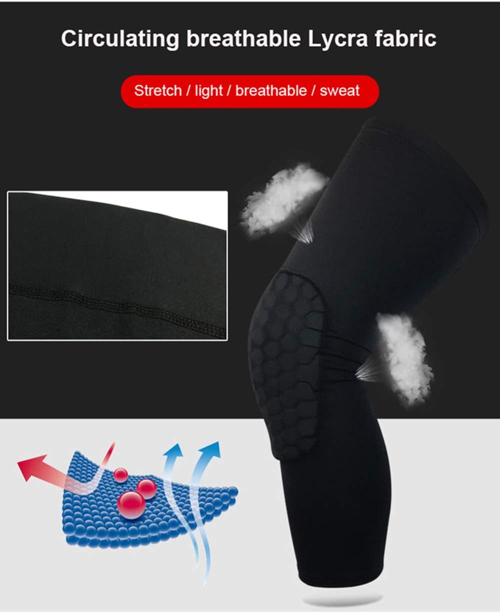 PISIQI Knee Compression Pads Long Leg Sleeve Brace Protection for Basketball, Football & Volleyball (2 Sleeves) : Clothing