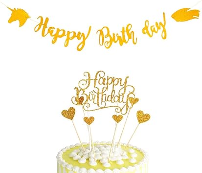 Amazon Com Yihee Gold Glittery Happy Birthday Banner Happy
