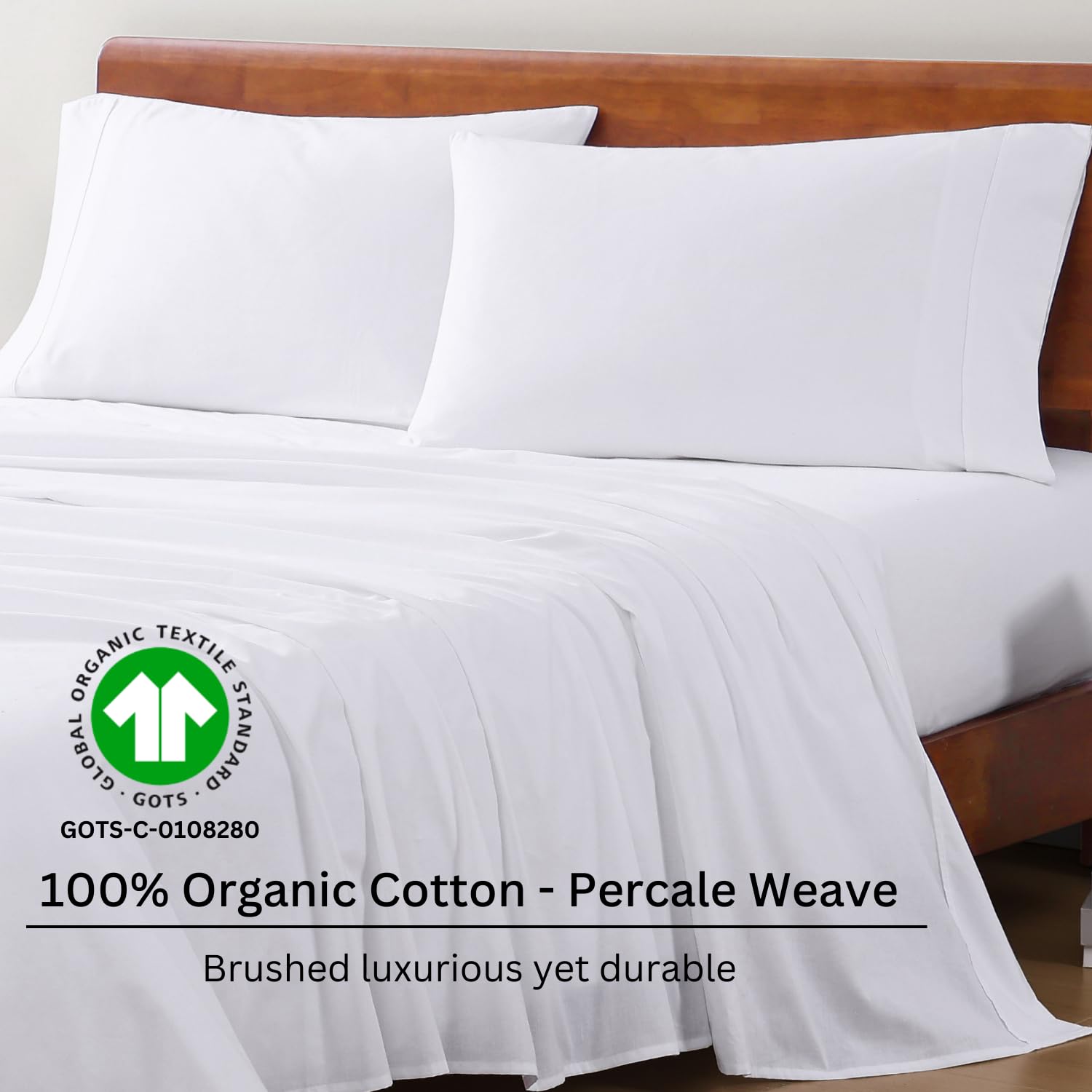 LANE LINEN Eco Friendly 100% Organic Cotton Queen Sheet Set, Soft & Comfy Fully Elasticized 15