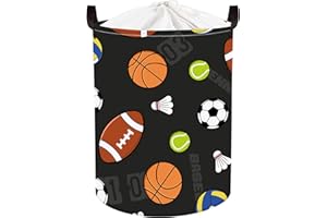 HUUMONSS Sports Balls Baby Laundry Hamper Collapsible Clothes Kids Storage Basket Large Boys Gift Toy Box Bin for Play Room, Black, 63L