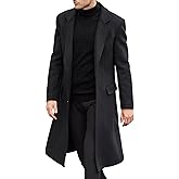 SOMTHRON Men
s Casual Trench Coat Slim Fit Notched Collar Long Jacket Overcoat Single Breasted Pea Coat wih Pockets