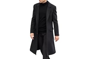 SOMTHRON Men's Casual Trench Coat Slim Fit Notched Collar Long Jacket Overcoat Single Breasted Pea Coat wih Pockets
