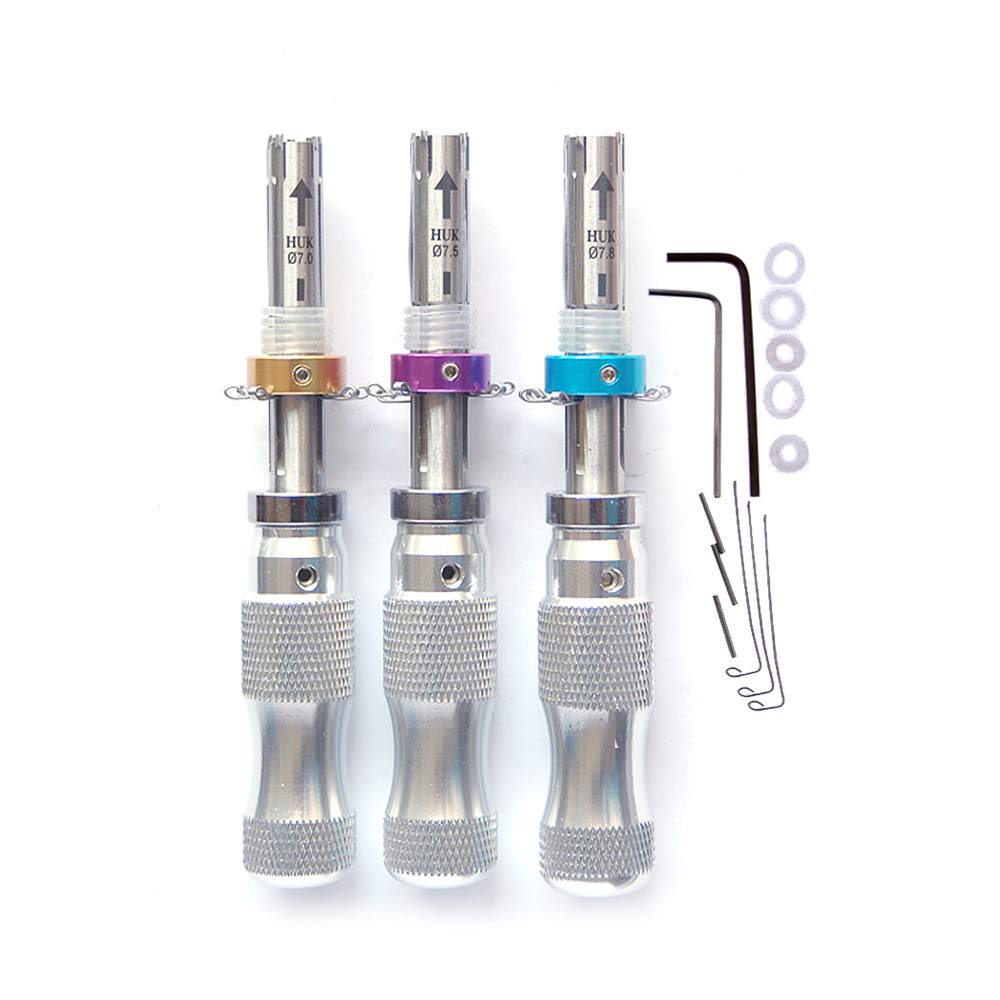 Loboo Idea 3 Piece Tubular Lock Pick Set，7 Pins Adjustable Tubular Lock Pick Tools 7.00MM 7.5MM 7.8MM (HUK)