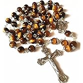 elegantmedical HANDMADE Tiger Eye Rosary Beads Italy Relic Cross CRUCIFIX CATHOLIC NECKLACE GIFT BOX