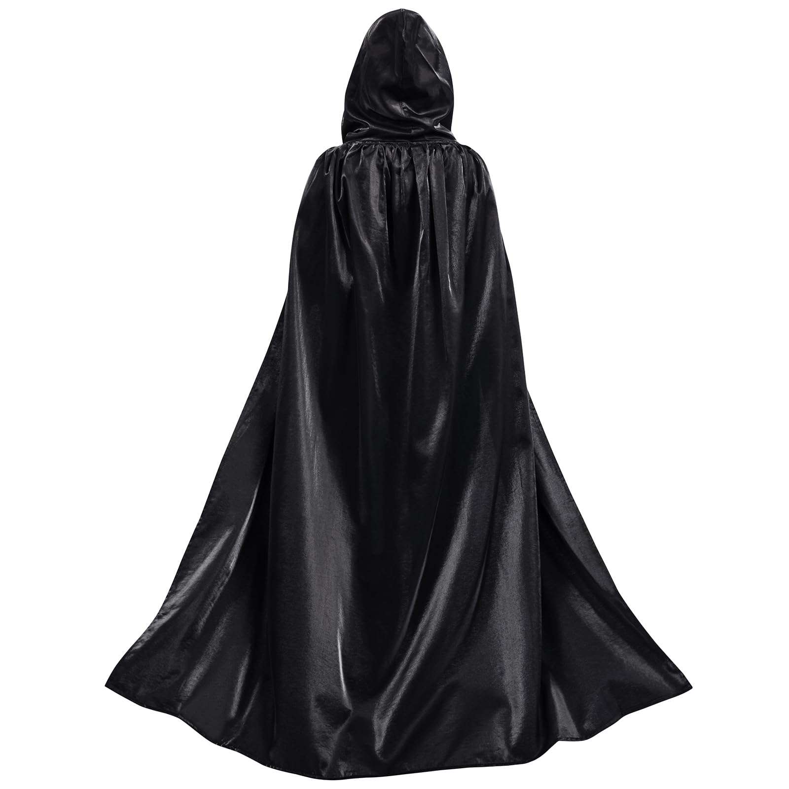 MiiDD Hooded Robe Cloak,Vampire Black Cape Satin,Unisex Hooded Cloak,Cape Robe Cloak Cosplay Vampire Witch Wizard Costumes Halloween Christmas for Kids Adult(Black,M)