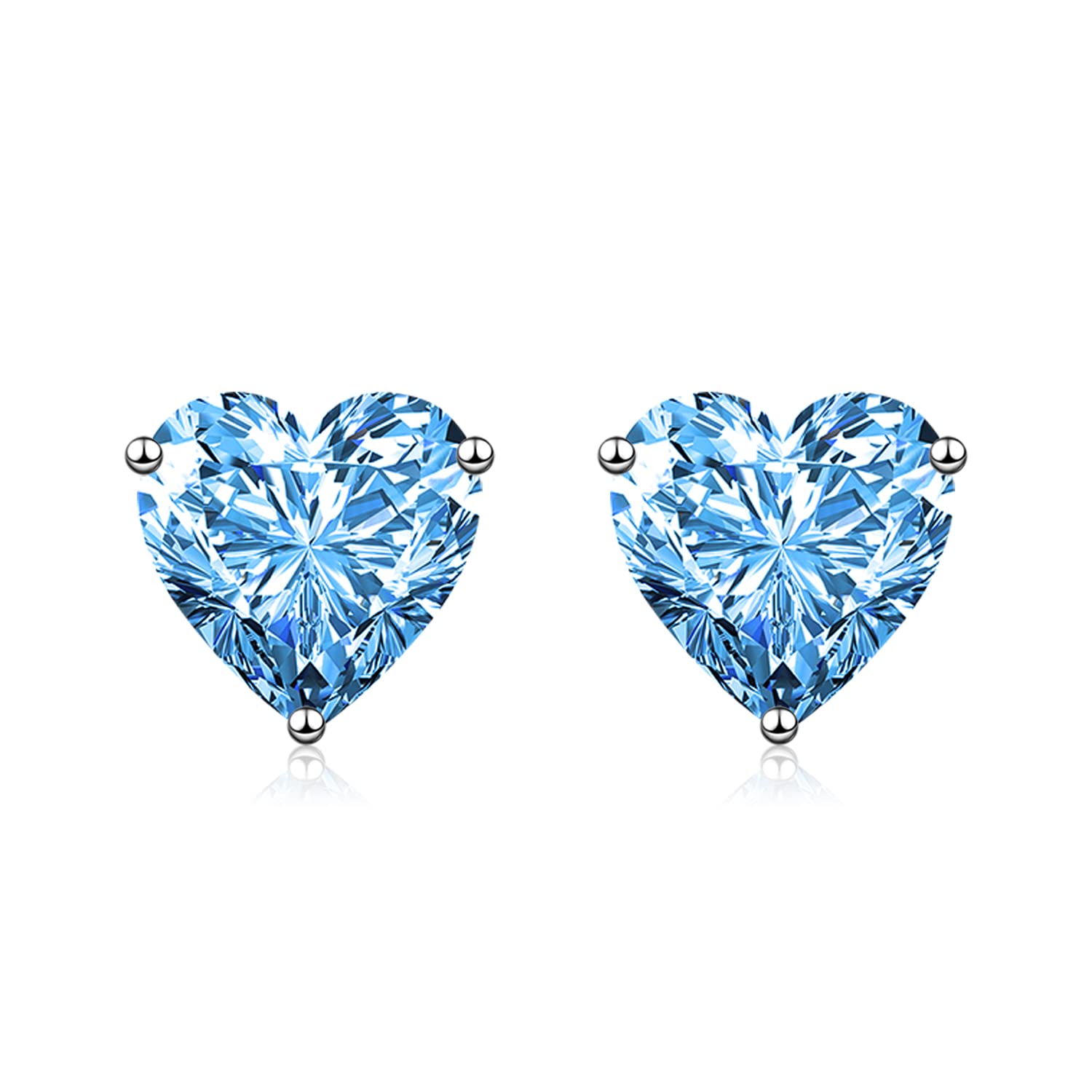 wynn's Silver Stud Earrings for Women, White Gold Studs Earrings, Silver Heart Cubic Zirconia Stud Earrings, Hypoallergenic Earrings for Girls Jewellery Gift Christmas, Blue